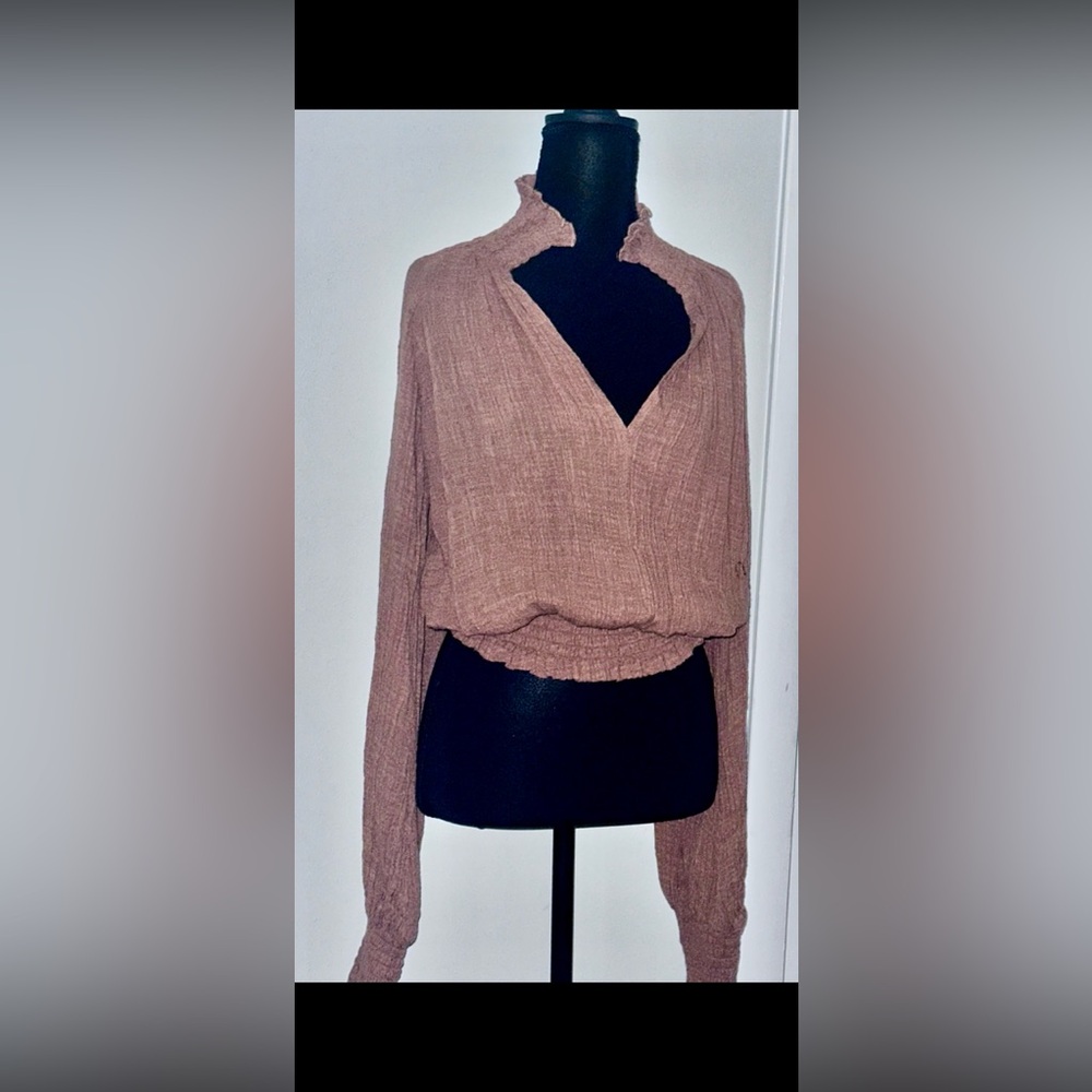 Free People FP One Cyprus Crinkled Gauze Blouse Brown XL NWT Boho Peasant Top!